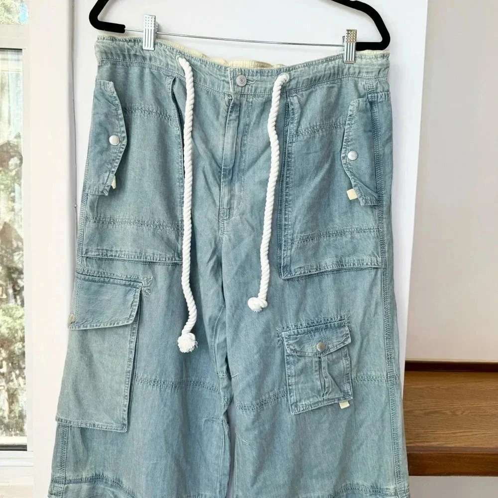 NWT Free People South Bay Wide-Leg Drawstring Jeans Blue XL - Picture 9 of 17